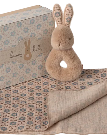 coffret hochet lapin - crème pêche