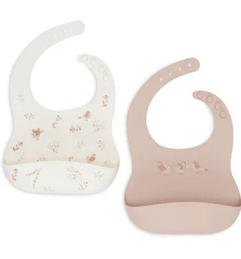 lovely birds - pack de 2 bavoirs en silicone