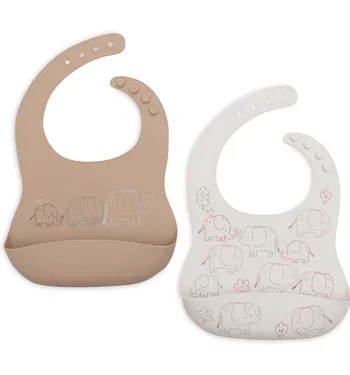 elephant tales - pack de 2 bavoirs en silicone