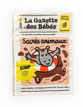 livre bébé en tissu – gazette « sacrés animaux »